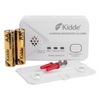 Kidde carbon monoxide alarm with batteries and mounting bracket on a white background