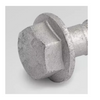 A close-up of a galvanized metal hex bolt with a flange head, shown on a light gray background.