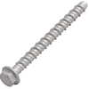 A single galvanized metal hex head screw shown diagonally on a plain white background.