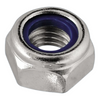 A hexagonal stainless steel nut with a blue rubber O-ring inside the threaded hole, shown on a plain white background.