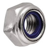 A hexagonal stainless steel threaded nut with a blue rubber O-ring visible inside the threaded opening, shown on a plain white background.