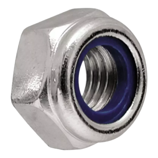 A hexagonal stainless steel threaded nut with a blue rubber O-ring visible inside the threaded opening, shown on a plain white background.