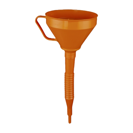 Orange funnel with a handle on a white background