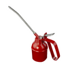 Red oil can with a long nozzle on a white background