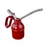 Red oil can with a long spout on a white background