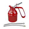 Red oil pump with two hoses on a white background