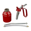Red spray gun with hoses on a white background