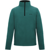 A teal green long-sleeve quarter-zip fleece pullover with a black zipper and a small black logo on the left chest, displayed on a clean white background.
