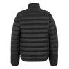 Black puffer jacket on a white background
