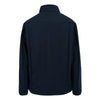 Back view of a dark blue jacket on a white background
