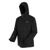 Black hooded jacket with a brand logo on a white background