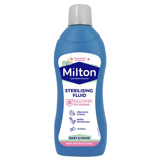Bottle of Milton sterilising fluid on a white background
