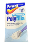 Polycell Polyfilla Multi Purpose shrink and crack resistant filler in a white box with blue and yellow branding, on a white background.