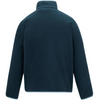 The back view of a dark teal fleece pullover jacket with a mock neck collar, shown against a plain white background.