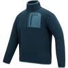 A dark teal quarter-zip fleece pullover jacket with a contrasting medium teal chest pocket and zipper, shown on a plain white background.