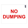 Red 'NO DUMPING' sign on a white background
