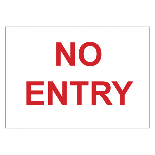Red 'NO ENTRY' sign on a white background
