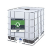 White industrial container with a green label on a white background