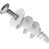 A white plastic wall anchor screw with a silver metal head, shown on a clean white background.