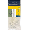 A package of RAWLPLUG  wall anchors in a clear plastic bag with a blue and yellow label, showing the white plastic anchors and silver screws inside.