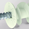Close-up of screw in a self-drilling fixing set against a soft gray studio background.