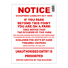 Notice sign about Occupiers Liability Act 1995 on a white background