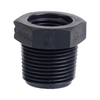 Black threaded metal fitting on a white background