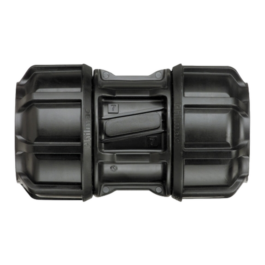 Black plastic component on a white background