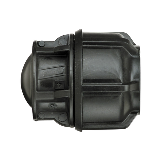 Black plastic component on a white background
