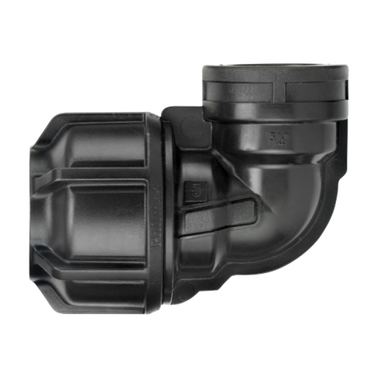 Black plastic plumbing fitting on a white background