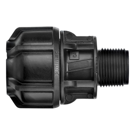 Philmac Normal Gauge 1/2″ x 3/4″ POL x MI End Connector on a white background