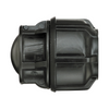 Black mechanical component on a white background