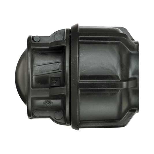 Black mechanical component on a white background