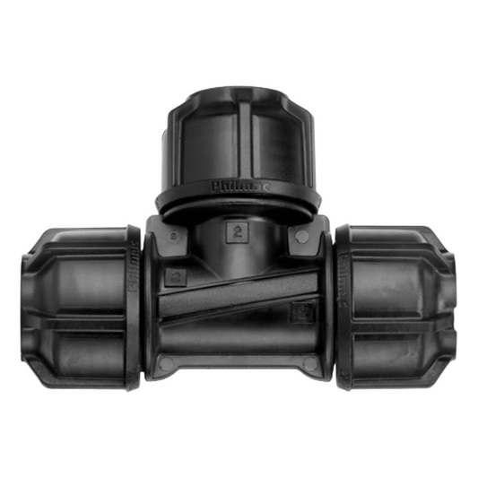 Black plastic plumbing fitting on a white background
