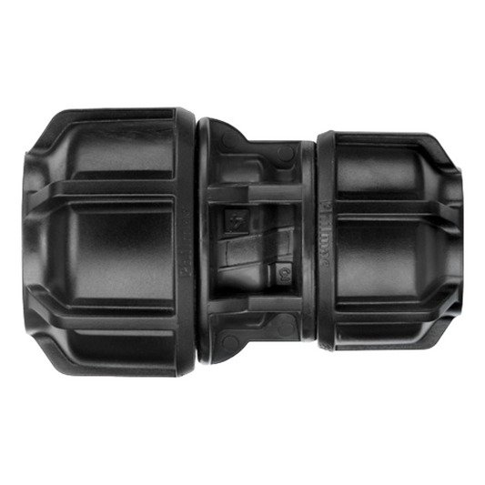 Black plastic fitting on a white background