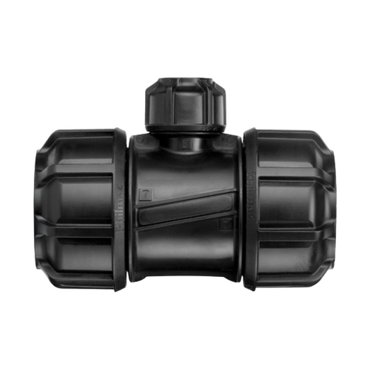 Black plastic valve on a white background