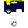 A white dual-plug electrical accessory with a round timer dial, shown on its retail card backing. The card has a yellow header reading 'ELECTRICAL ACCESSORIES' and a Phoenix Quality Hardware logo.