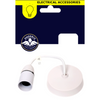 Ceiling rose kit on white background in navy / yellow packaging
