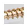 A close-up of a metallic screw with a gold/brass finish, shown horizontally against a light gray background.