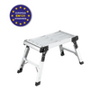 A silver aluminum step stool with black plastic feet and hinges, shown on a white background with a blue circular European EN131 Standards certification badge in the top-left corner.
