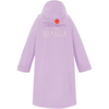 A light purple hooded raincoat shown from the back, featuring a small red sun graphic and 'REGATTA GREAT OUTDOORS' text printed in white and purple.