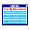 Notice sign with quality assurance and biosecurity information on a white background