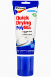 A tube of Polycell Quick Drying Polyfill for minor interior repairs, shown against a plain white background. The tube is white with blue caps and text, and features the Polycell brand logo at the top.