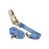Blue ratchet strap with gold ratchets on a white background
