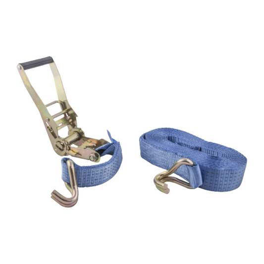 Blue strap with ratchet mechanism on a white background