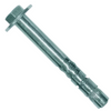 A single metal wall anchor bolt with a hex head and flat washer, shown diagonally on a plain white background.