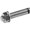 A close-up of a galvanized steel hex bolt with a matching hex nut and threaded shank, shown on a plain white background.