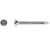 A single metallic nail shown horizontally on a plain white background, with a small circular inset to the left showing the cross-section of the head.