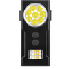 A black tactical LED flashlight with a circular main light containing nine yellow LED chips, a lower rectangular light module with multiple white and yellow chips, and two power buttons on the front, shown against a plain white background.
