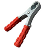 metal clamp on white background with red handles